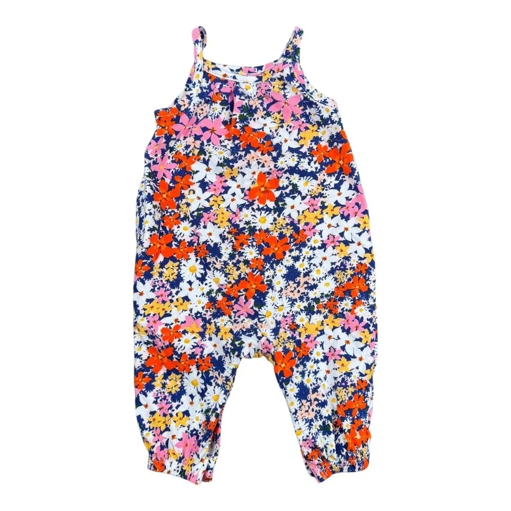 Old Navy Floral‎ Print Baby Girl Romper Jumpsuit 3-6 M Sleeveless Colorful 138